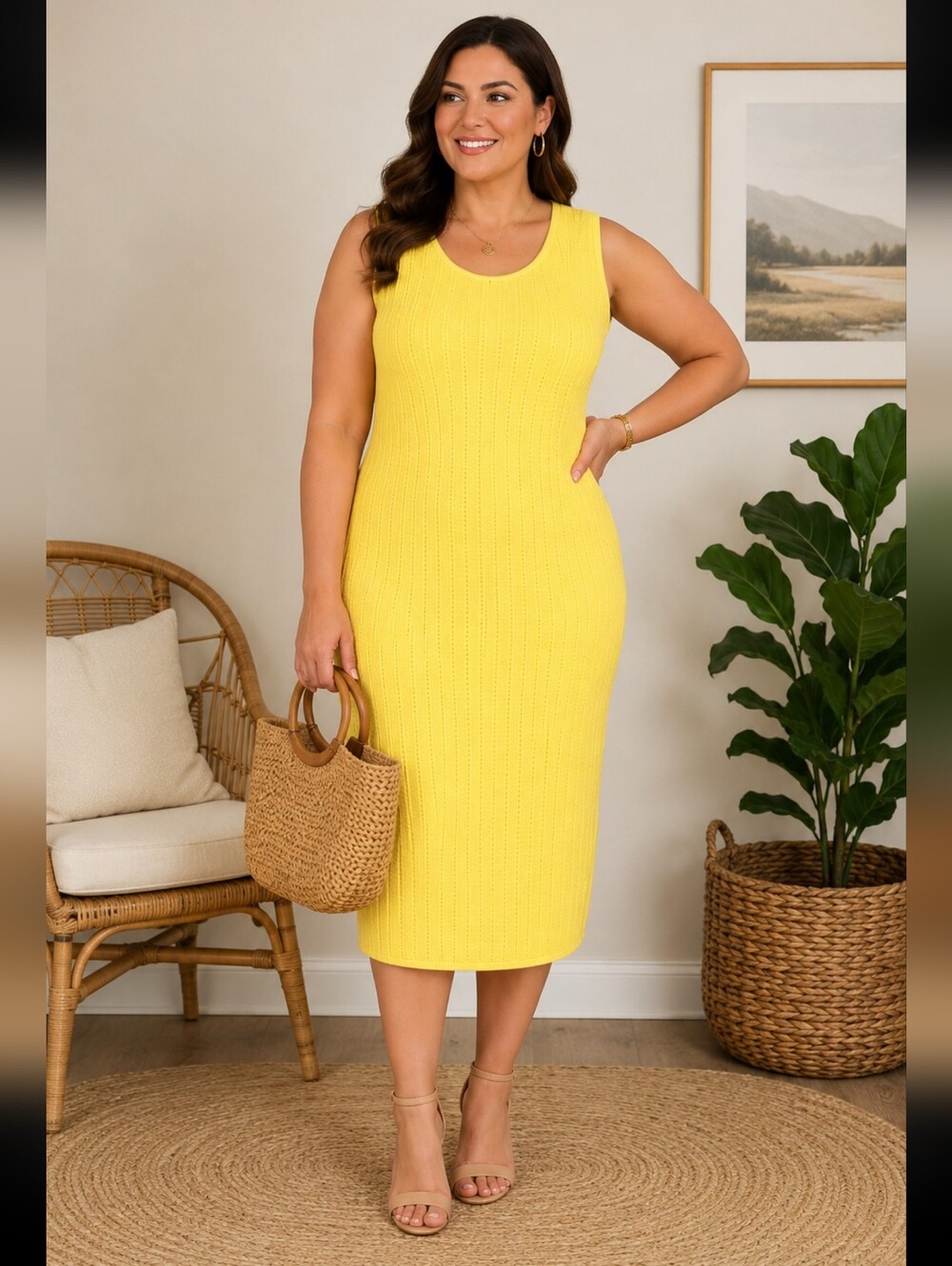 St John Black Label‎ Santana Knit Yellow Sheath Midi Dress Size 12